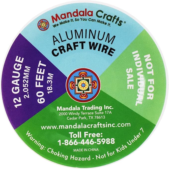 Mandala Crafts 12 Gauge Anodized Aluminum Craft Wire for Jewelry Making - 240 FT Colored Flexible Neutral Combo Wire - Bendable for Bonsai Armature Crafting Sculpting