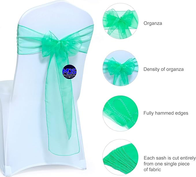 MDS Pack of 150 PCS Organza Chair Sashes Wider Dining Chair Bows Ribbon Tie Back for Wedding Party Birthday Bridal Shower Reception Event Banquet Home Chair Cover Decoration - Mint