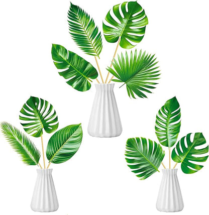 14pcs Palm Leaf Centerpiece Sticks Tropical Party Decorations for Table Green Leaves Theme Centerpieces Hawaiian Luau Party Decorations for Summer Jungle Theme Party Baby Shower Supplies
