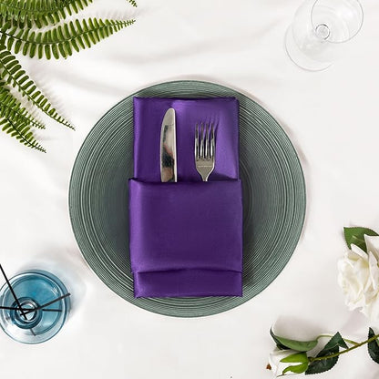 36 Pack Square Satin Dinner Napkins, 16x16 Inches Silky Soft Smooth Table Cloth Napkins for Restaurant Weddings Banquet Party Decoration, Purple
