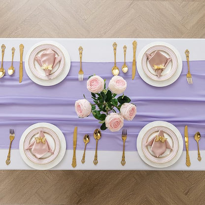 6Pack 9ft Chiffon Table Runner 14x108 Inch Sheer Romantic Table Runner for Wedding Birthday Party Bridal Shower Outdoor Decoration-Lavender
