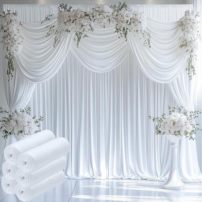 50ftx12ft Wrinkle Free White Backdrop Curtain, 10 Panels 12FT Height White Wedding Backdrop Drapes, Silky Polyester Back Drop Cloth for Birthday Photography Background Party Backdrop Draping
