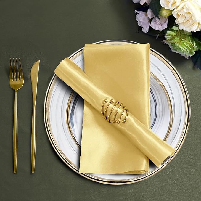 Horbaunal 16 Pack Gold Satin Napkins 20 x 20 Inch, Square Soft Table Dinner Napkins, Silky Cloth Napkins Table Decoration for Weddings Banquets Parties
