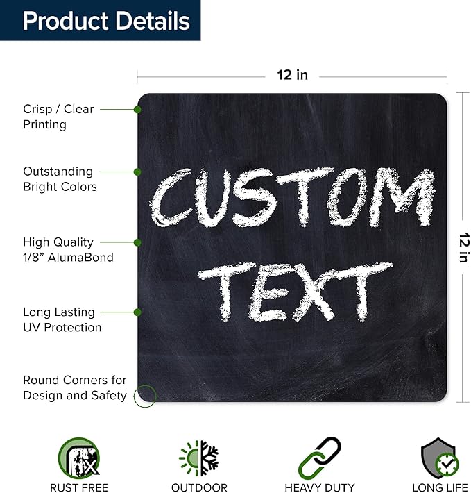 Custom Sign, Custom Street Sign, 11 Font Colors, 13 Font Styles, 4 Hole Options, 22 Sizes, 12x12 Inches, Rust Free DiBound, Fade Resistant, Made in USA by My Sign Center (Chalkboard Black)
