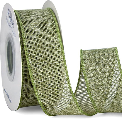 Ribbli Spring Moss/Sage Green Burlap Wired Ribbon,1-1/2 Inch x 10 Yard, Wired Edge Ribbon for Big Bow,Wreath,Tree Decoration,Outdoor Decoration