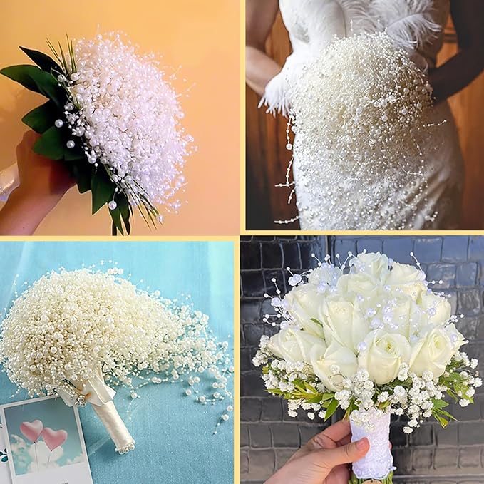 100 PCS Artificial Floating Beads for Centerpieces Vases, Gold 8+3mm String Beads for Wedding Party Faux Pearl String for Decorating, String Pearls for Crafts Vase Filler