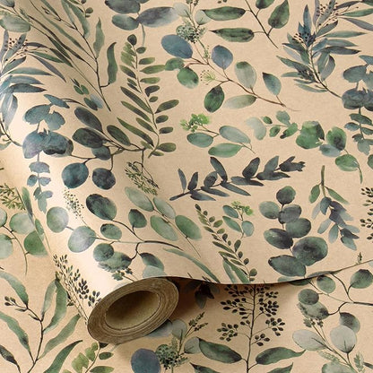 RUSPEPA Wedding Wrapping Paper, 17 in x 16.4 ft, Mini Roll, Eucalyptus Leaf Gift Wrap Paper, Green Flower Kraft Wrapping Paper for Women, Spring, Summer and Birthday