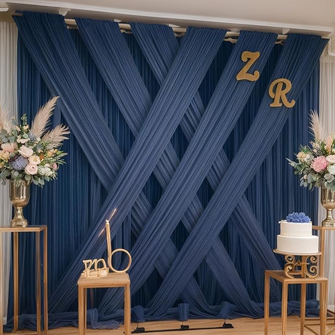 60×12ft Navy Blue Wrinkle Free Backdrop Curtain for Wedding Parties, 12 Panels 5×12ft Long Soft Silky Polyester Backdrop Drapes Photo Back Drop Curtains for Birthday Photography Background Cloth