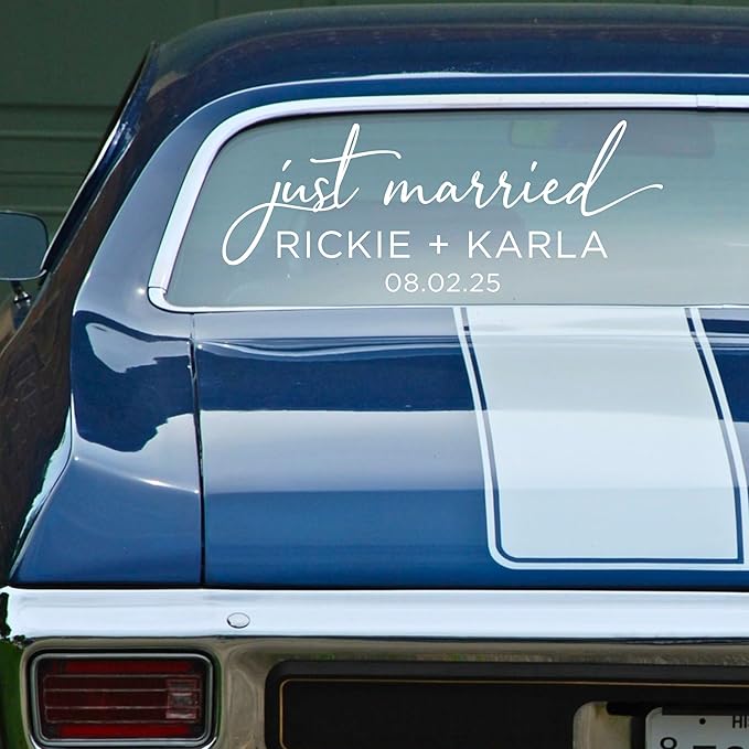 Personalized Just Married Car Decal, Just Married Vinyl Sticker, Wedding Day Car Decor, Choose from Several Sizes and Colors