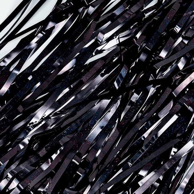 BRAVESHINE Black Halloweens Party Foil Fringe Curtains - 2 Pack Metallic Tinsel Photo Booth Streamers Backdrop for Birthdays, Stranger Theme, Music, Prom, Christmas Party Decorations