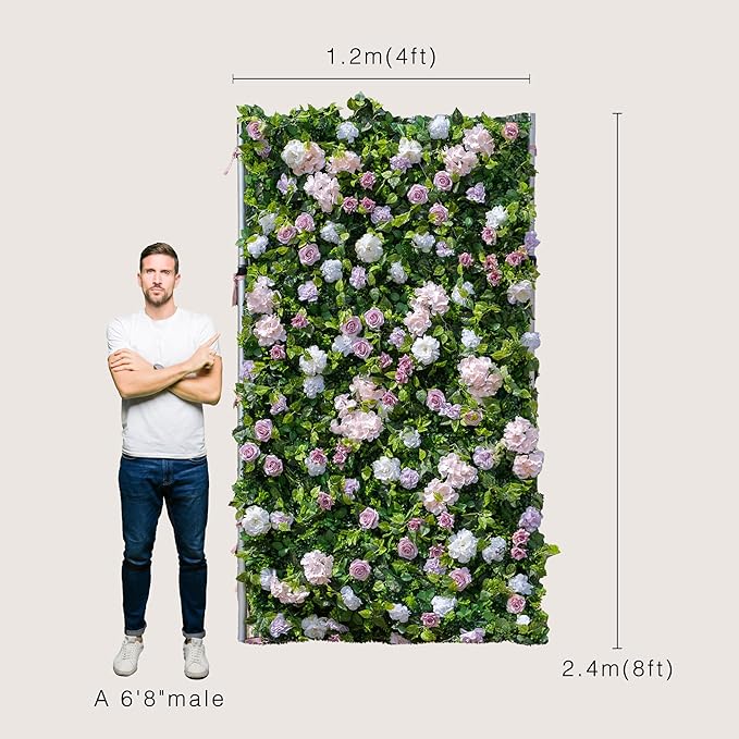 Artificial Luxury‌ Flower Wall Panels, Gorgeous 3D Silk Floral Backdrop for Wedding, Baby Show, Party and Home Decor, Quick Assembly/Storage, Eco ＆ Pet Friendly, 2 pcs, Each Panel 2 * 8 ft.