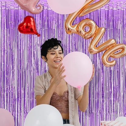 5 Pack Purple Foil Curtain Backdrop 3.2ft x 8.2ft Tinsel Foil Fringe Curtains Macaron Photo Booth Streamer Backdrop for Party Decorations Birthday Baby Shower Bachelorette Holiday (Light Purple)