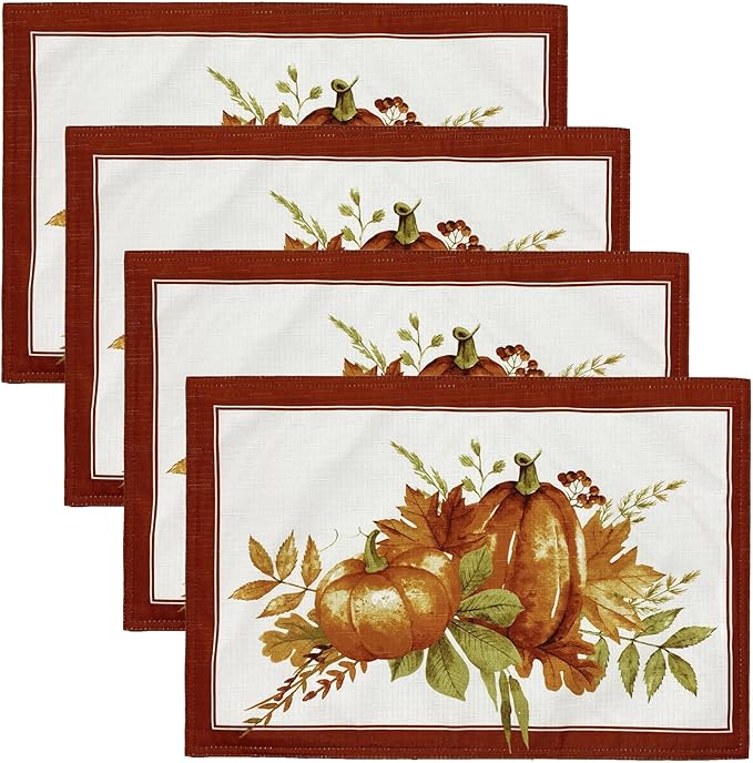 Elrene Home Fashions Autumn Pumpkin Grove Fall Placemat, Seasonal Table Decor, 13"x19", Multi Color