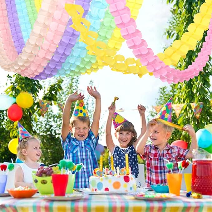 Pastel Rainbow Party-Decorations Streamers Garland - 12pcs 4-Leaf Clover Paper Streamer Baby Shower Wedding Banners Boy Girl kids Birthday Birthday Supplies Decor Ouruola