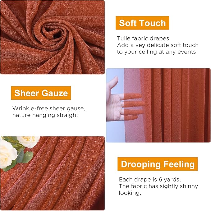 Wedding Arch Draping Fabric 1 Panel 28.7" x 20FT Terracotta Sheer Chiffon Backdrop Drapes for Wedding Ceremony Birthday Party Bridal Shower Outdoor Decoration