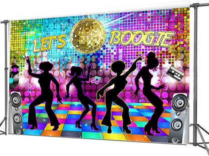 Dance Party Backdrop Retro 80s 90s Theme Stage Dance Ball Music Birthday Party Decoration DJ Photography Background 10 x 8 ft for Baby Shower Picture Photo Shoot Polyester Fabric, Multi