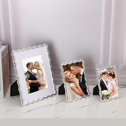 Silver 8x10'' Wave Design Photo Frame with Acid Free Mat for 5x7'',High-End Zinc Alloy Picture Frames with Velvet Back,Fashionable Style Silver frames 7x5''