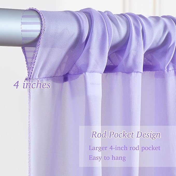 10x10ft Lavender Chiffon Backdrop Curtain with Lights for Wedding Baby Shower, Light Purple Curtain Backdrop with Lights for Birthday Party Gender Reveal Photo Shoot (5 x 10ft,2 Panels)