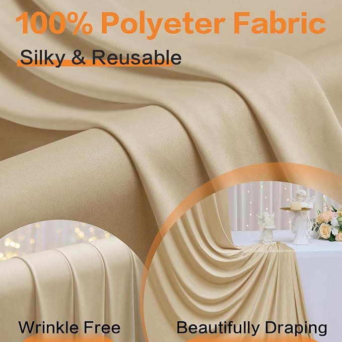20ft x 15ft Beige Wrinkle Free Backdrop Curtains for Parties,Silky Polyester Fabric Wedding Ceiling Drapes, 4 Panels 15ft Photo Back Drop Drapes for Baby Shower Photography Stage Background Cloth