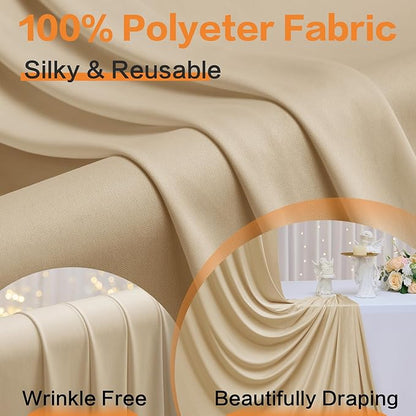 20×12 ft Wrinkle Free Beige Backdrop Curtain for Weddings Parties, 4 Panels 12ft Silky Polyester Wedding Drapes Backdrop Photo Back Drop Cloth for Birthday Baby Shower Photography Backgrounds