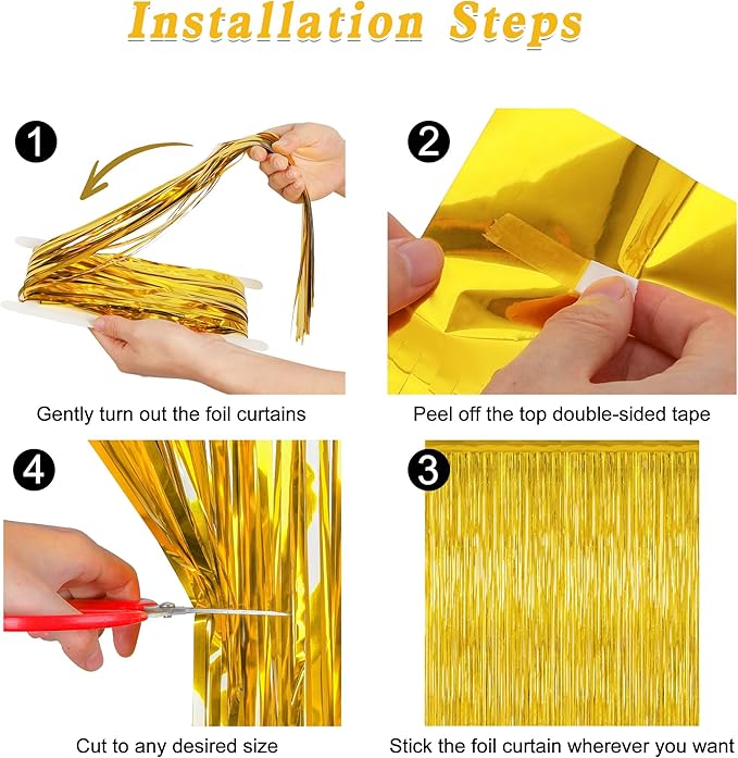 2 Pack Gold Tinsel Backdrop, 3.28 FT x 7.05 FT Metallic Fringe Curtain, Gold Color Graduation Backdrop Party Streamers, Party Supplies Door Decorations for Birthday Anniversaries
