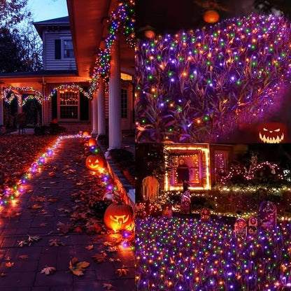 LAMPHOME 33ft Halloween Decorative Mini Lights, 100 LED Clear Wire Fairy Starry String Lights Plug in, 16Lighting Modes for Halloween Outdoor Party Decoration (Orange/Purple/Green)