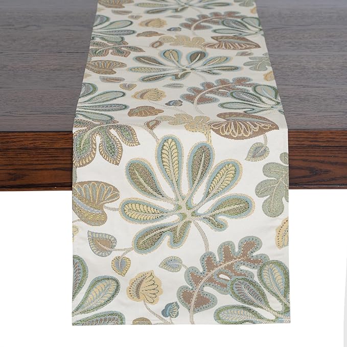 Mika Home Tropical Leaf Table Runner for Home Decor 13X72 Inches Green Brown Dining Table Decoration for Home