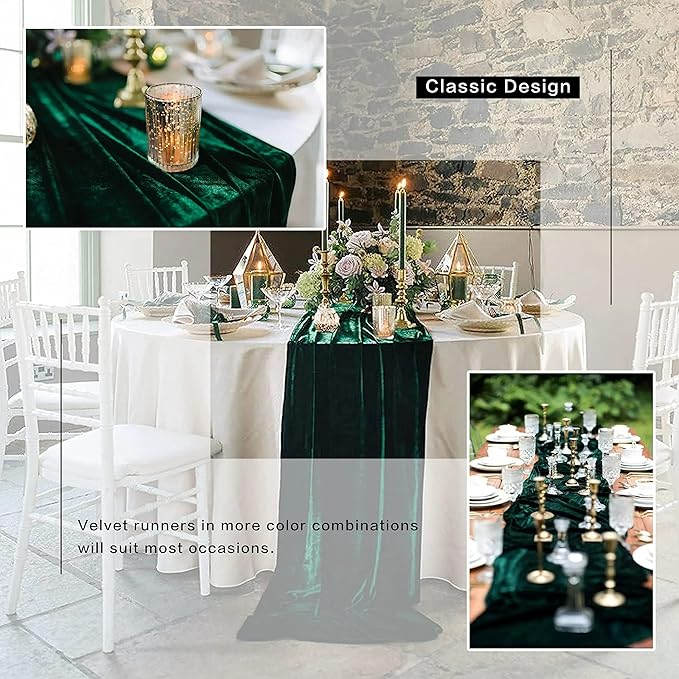 Velvet Table Runner, 5 Pack Luxurious Wedding Reception Decorations Soft Velvet Fabric Table Linen Overlay for Party (20 x 120 inch, Black)