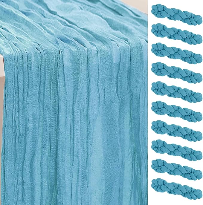 10 Pack Baby Blue Cheesecloth Table Runner 35x120 Inch 10Ft Rustic Gauze Cheese Cloth Table Runner Sheer Cheesecloth Table Runners for Wedding Party Bridal Shower Decoration