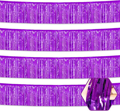 4 Pack 10 Feet Purple Foil Fringe Garland Metallic Tinsel Streamers Banner Wall Hanging Curtain Backdrop for Parade Floats, Wedding, Graduate, Mother's Day, Birthday Party Decoration