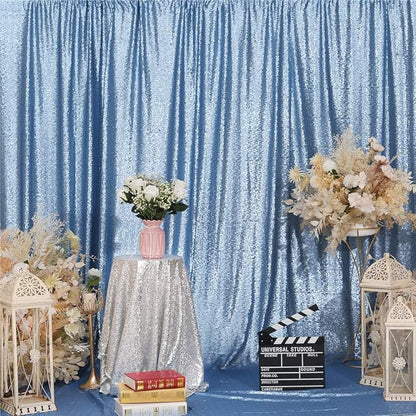 Eternal Beauty Baby Blue Sequin Backdrop, 8x8 Ft Glitter Background Curtains for Shimmer Photography Party Wedding Birthday Back Drop Decor