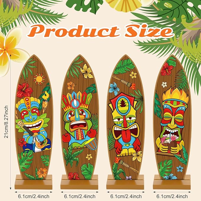 Blulu 4 Pcs Surfboard Decorations for Party Surfboard Beach Signs Welcome to Paradise Sign Tropical Bar Table Centerpieces Endless Summer Wood Decor Flip Flop Letters for Home Decor(Tiki Style)