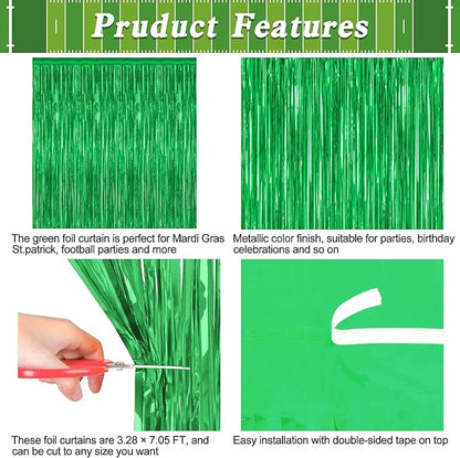 12 Pack Party Decorations, 3.28 FT x 7.05 FT Green Streamer, Metallic Birthday Backdrop Foil Fringe Curtains Green Tinsel, Party Supplies Photo Booth Props Door Wall Indoor Decor