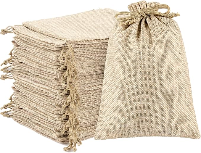ANPHSIN 75 Pcs Small Burlap Gift Bags with Drawstring - 5.4" x 3.7" Burlap Favor Sacks, Mini Gift Wrapping Bags for Wedding Baby Shower Classmates Festival Party Favors, DIY Craft
