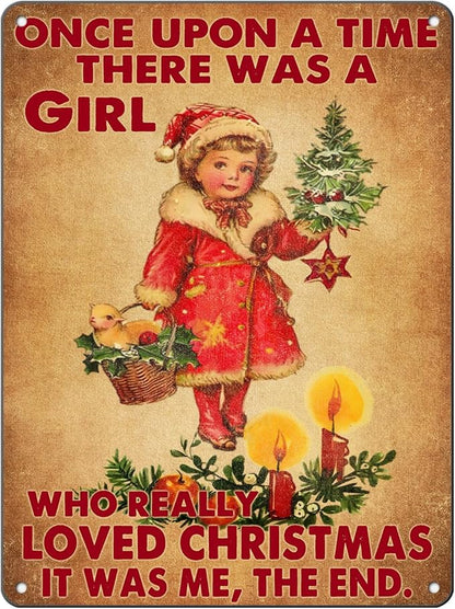 Vintage Christmas Metal Tin Sign Once Upon A Time Girl Loved 80s Christmas Style Wall Art Christmas Metal Tin Sign Funny Christmas Sign For Winter Barn Door Bedroom Dining Room Wall Decoration For Friend Daughter Sister 12x16Inch