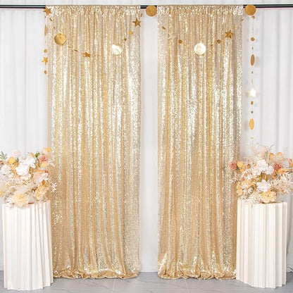 ShinyBeauty Champagne Gold Sequin Backdrop - 2 Panels, 7Ft x 7Ft, Sparkly Glitter Backdrop for Parties/Prom Backgrounds