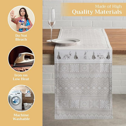 Maison d' Hermine Table Runner 100% Cotton Double Layer Table Runners 108 inches Long for Thanksgiving Christmas Decorations Home Kitchen Dining Party Wedding (Cozy Christmas, 14.5" x 108")