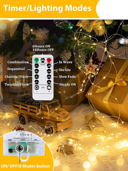 8 Pack Each 20FT 60LED Fairy Lights Battery Operated with Remote, Waterproof Twinkle Lights with Timer, Cuttable String Light Indoor & Outdoor for Bedroom Classroom Wedding DIY Christmas (Warm White)
