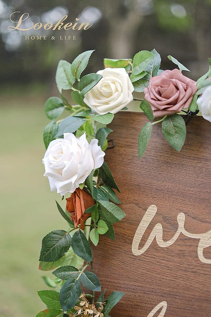 Lookein 5FT Artificial Rose Flower Garland for Table Centerpieces Backdrop Arch Flowers Decorations Wedding Ceremony Reception Table Decor, Terracotta
