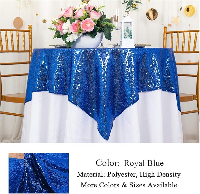 ShinyBeauty Sequin Tablecloth-Royal Blue Sequin Table Overlay and Sequin Tablecloth/Linen for Wedding/Party/Event/Decoration-Royal Blue