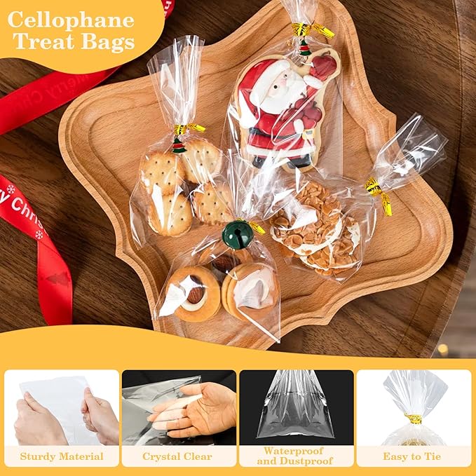100 PCS Cellophane Treat Bags, 4x6 In Clear Cellophane Gift Bags with Twist Ties Plastic Goodie Bag for Party Favor Cookie Candy Popcorn Bakery Chocolate Gift Wrapping