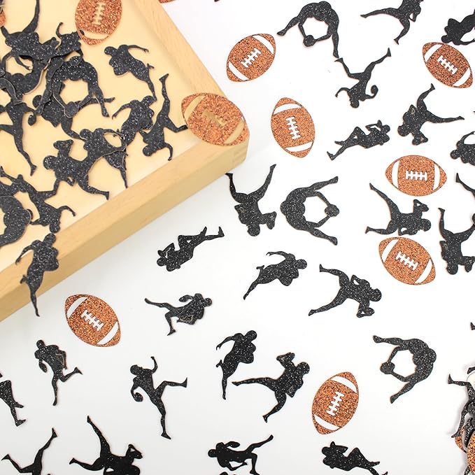 200PC Football Confetti for Table,Football Party Decorations for 1st Year Down Birthday Baby Shower Sport Party Decor,Glitter Football Players Shaped Table Scatters