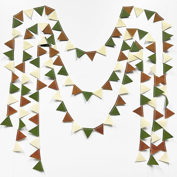 Jungle Party Decoration Sage Green Brown Beige Felt Hanging Triangle Mini Bunting Pennant Banner Flag for Safari Woodland Wild One Two Wild Birthday Wedding Neutral Baby Shower Classroom Nursery Decor