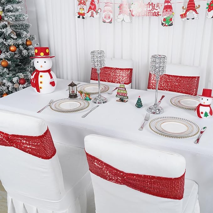 SquarePie Pack of 100 Chair Sashes Sparkly Red Sequin Bands for Wedding Party Banquet Home Decor
