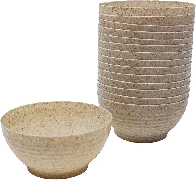 50 Pack Eco-Wheat 3 oz. Asian-Style Mini Wheat Plastic Bowl for Appetizer Bowls Wheat Plastic Small Disposable Dessert Bowls Professional-Grade Recyclable Wheat Straw Mini Dessert Cup CMJJ