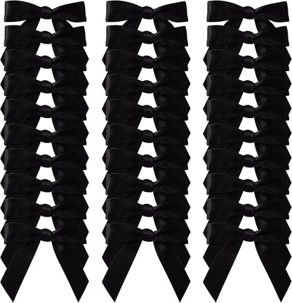 50pcs 1-1/2" Mini Black Satin Ribbon Bows Without Twist Ties for Crafts Gift Wrapping Packing Christmas Decoration (Black)