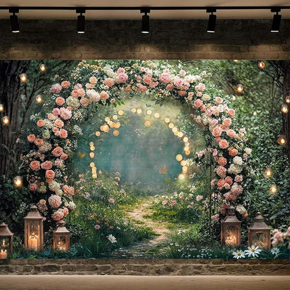 20x10ft Enchanted Forest Wedding Photography Backdrop Wonderland Roses Fairy Tale Backdrop Pink Flower Birthday Newborn Baby Shower Wedding Bridal Party Banner Photo Booth Props Anniversary Background