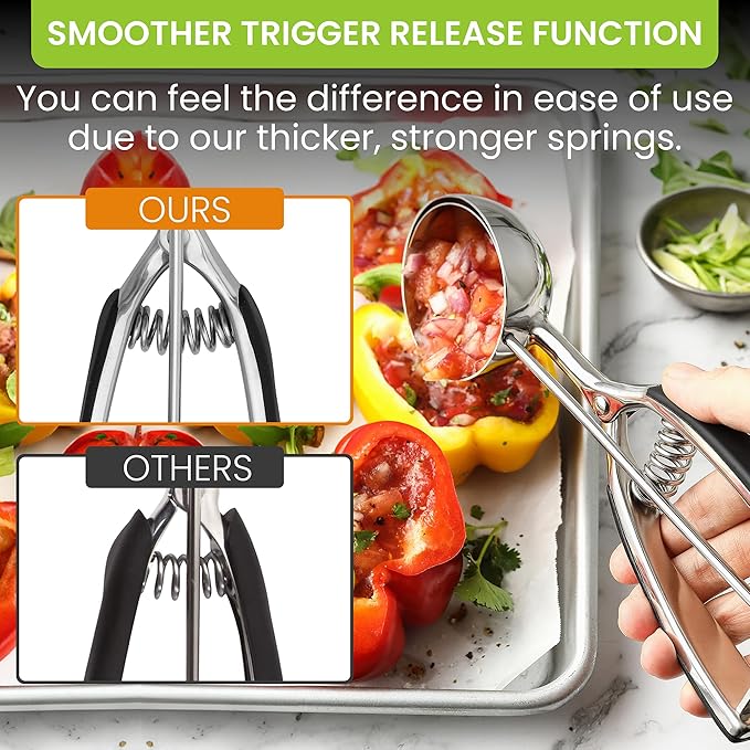 Spring Chef Extra Large Cookie Scoop, 18/8 Stainless Steel Melon Baller Scoop, Spring Loaded Trigger Release for Cookie Dough, Ice Cream, Meatball, Cupcake, 5.5 tablespoon (tbsp) portion, #10, Black