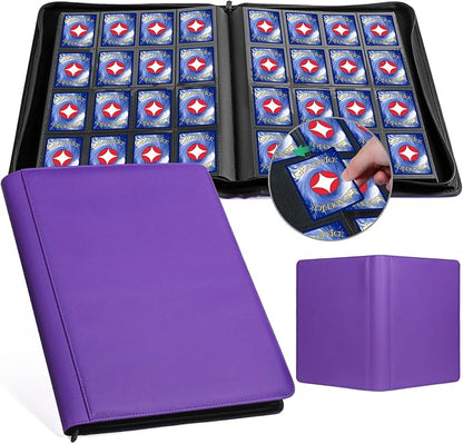 GEAoffice Premium 1000+ Card Binder - Sturdy PU Cover 16 Pocket Trading Card Collection Holder Folders Album for YuGiOh, MTG, TCG, Games&Sports, Purple