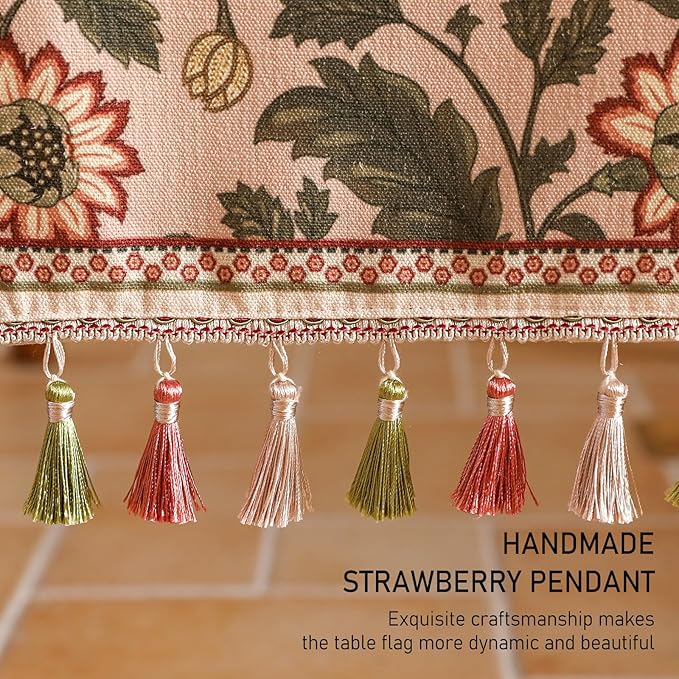 ISAENNE Designer Provence Elegant Linen Extra Long Table Runner 118 Inches,Flower and Leaves Pattern Durable Table Runners for Dining Tables,Thanksgiving,Kitchen Tables,Christmas,12"*118"-Ratina
